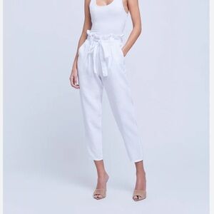 Women’s Elastic Tie Front High Waisted Belted Pants White Pocket Size M